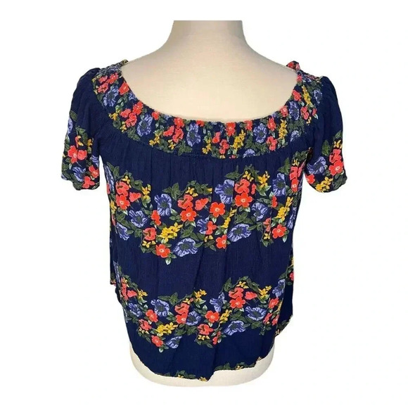 Old Navy Women's Medium Blue Hawaiian Print Off The Shoulder Blouse - Picture 4 of 5